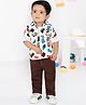 MASHUP Cotton Knit Full Sleeves Puzzle Printed Shirt With Text Printed Tee & Pant Set - Brown