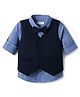 Babyoye 100% Cotton Woven Full Sleeves Solid Party Shirt With Waistcoat & Bow - Blue