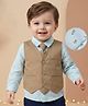 Babyoye 100% Cotton Knit Full Sleeves Printed Party Shirt With Waistcoat & Tie - Blue