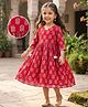 Babyhug Cotton Woven Three Fourth Sleeves Ethnic Dress with Floral Print - Red