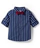 Babyhug Cotton Woven Full Sleeves Striped Shirt with Bow - Navy Blue