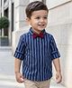 Babyhug Cotton Woven Full Sleeves Striped Shirt with Bow - Navy Blue