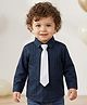 Babyoye 100% Cotton Woven Full Sleeves Solid Party Shirt With Tie - Navy Blue