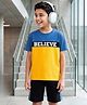 Pine Kids Single Jersey Knit Half Sleeves T-Shirt & Shorts Set with Believe Print - Blue Yellow & Black