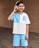 Pine Kids Single Jersey Knit Drop Shoulder Sleeves T-Shirt & Shorts Set - Blue