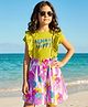 OLLINGTON ST. Cotton Half Sleeves Top & Printed Knit Skirt Set - Lime & Multicolor