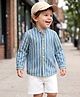Babyoye 100% Cotton Woven Full Sleeves Striped Shirt & Shorts Set - Blue & White