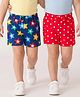Babyhug Single Jersey Knit Mid Thigh Shorts with Polka Dot Star Print & Bow Applique Pack of 2 - Multicolor
