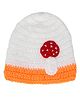 Little Ginnie Woollen Knit Colour Blocked Mushroom Applique Detailed Beanie Cap - White - Circumference 10 Cms
