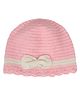 Little Ginnie Woollen Knit Bow Applique Detailed Beanie Cap - Pink - Circumference 19 Cms