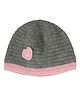 Little Ginnie Woollen Knit Heart Applique Detailed Cap - Grey & Pink - Circumference 19 Cms