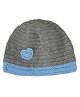 Little Ginnie Woollen Knit Heart Applique Detailed Cap - Grey & Blue - Circumference 19 Cms
