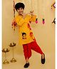 Little Ginnie Cotton Woven Full Sleeves Krishna Embroidered Kurta & Dhoti Set - Mustard