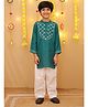 Little Ginnie Cotton Woven Full Sleeves Lace Embellished Kurta Pyjama Set - Turquoise