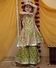 Little Ginnie Cotton Woven Sleeveless Floral Printed Lace Embellished Kurti & Sharara Set - Green