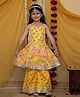 Little Ginnie Cotton Woven Sleeveless Floral Printed Lace Embellished Kurti & Sharara Set - Yellow