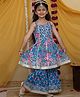 Little Ginnie Cotton Woven Sleeveless Floral Printed Lace Embellished Kurta & Sharara Set - Blue