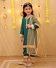Little Ginnie Cotton Woven Full Sleeves Lace Embellished Kurti Pyjama & Dupatta Set - Turquoise