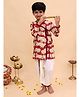 Little Ginnie Cotton Woven Full Sleeves Cow Printed Kurta & Dhoti Set - Maroon