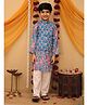 Little Ginnie Cotton Woven Full Sleeves  Floral Printed Kurta Pyjama Set With Jacket - Blue