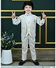 Little Ginnie Viscose Rayon Woven Full Sleeves Checked & Floral Embroidered 3 Piece Party Suit Set  - Beige
