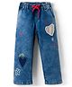 Olio Kids Woven Full Length Denim Jeans With Heart Patch - Light Blue