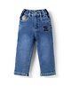 Olio Kids Woven Full Length Washed Denim Jeans with Number Patch - Light Blue