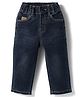 Olio Kids Denim Woven Full Length Solid Jeans With Patch - Navy Blue