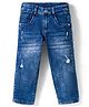 Olio Kids Woven Full Length Solid Denim Jeans With Distressed Design - Light Blue