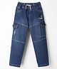 Olio Kids Denim Woven Full Length Cut & Sew Jeans with Embroidery - Navy Blue
