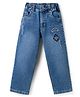 Olio Kids Denim Woven Full Length Distressed Jeans With Text Print & Patch - Light Blue