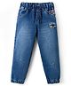 Olio Kids Denim Woven Full Length Distressed Jeans With Text Embroidery - Blue