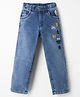 Olio Kids Denim Woven Full Length Jeans with Embroidery - Light Blue