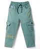 Olio Kids Cotton Woven Full Length Trouser with Cargo Pockets & Text Print - Sea Green