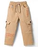 Olio Kids Cotton Woven Full Length Trouser with Cargo Pockets & Text Print - Khaki