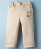 Olio Kids Cotton Woven Full Length Trouser with Embroidery Detailing - Beige