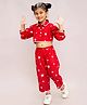 Little Ginnie Cotton Woven Full Sleeves Star Printed Coordinating Cropped Shirt & Pants Set - Red