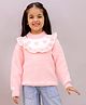 Little Ginnie Woollen Woven Full Sleeves Heart Designed Sweater - Pink