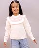 Little Ginnie Woollen Woven Full Sleeves Heart Designed Sweater - Cream