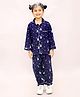 Little Ginnie Flannel Woven Full Sleeves Bear Detailed Coordinating Night Suit Set - Indigo