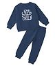Little Ginnie Fleece Woven Full Sleeves Stay Wild Moon Child Text Printed Sweatshirt & Pants Set - Navy Blue