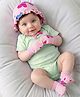 Babyoye Eco Conscious 100% Cotton Knit With Eco Jiva Finish Butterfly Printed Cap Mitten & Booties Set Pink - Diameter 11.5 cm
