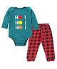 Kadam Baby Cotton Knit Christmas Theme Full Sleeves Ho Ho Ho Text Printed Onesie & Pajama Set - Green & Red