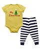 Kadam Baby Cotton Knit Christmas Theme Half Sleeves My 1st Christmas Text Printed Onesie & Pajama Set - Yellow & Black