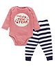 Kadam Baby Cotton Knit Full Sleeves Striped My 1st New Year Text Printed Onesie & Pajama Set - Red & Black