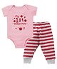 Kadam Baby Cotton Knit Christmas Theme Half Sleeves My 1st Christmas Text Printed Onesie & Pajama Set - Pink & Red