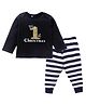 Kadam Baby Cotton Knit Christmas Theme Full Sleeves My 1st Christmas Text Printed Tee & Joggers Set - Black