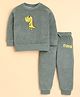 BUMZEE Cotton Knit Full Sleeves Dinosaur Printed Sweatshirt & Joggers Set - Grey