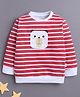 BUMZEE Fleece Knit Full Sleeves Striped & Bear Printed Sweatshirt - Red