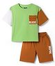 Pine Kids Single Jersey Knit Half Sleeves T-Shirt & Shorts Set with Believe Print - Light Green & Brown